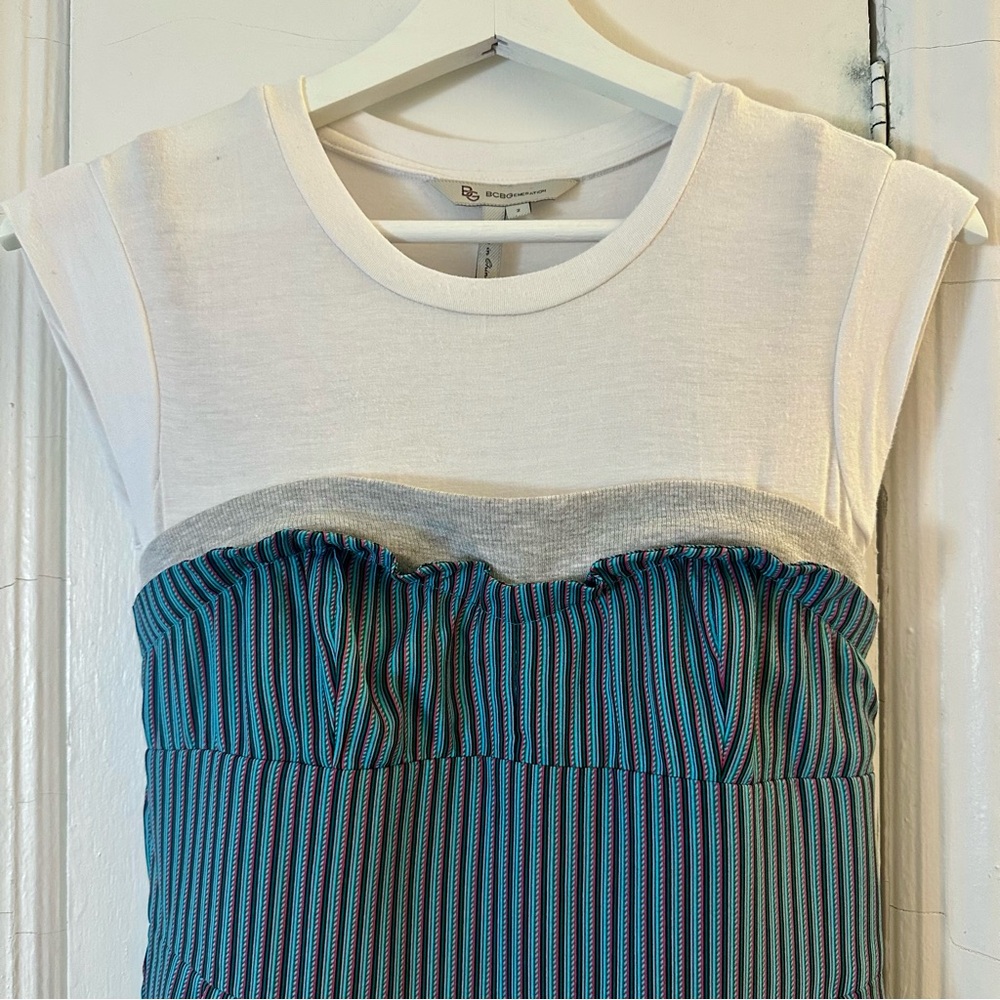 BCBGeneration Striped Blue and White soft T mini Dress, size 2